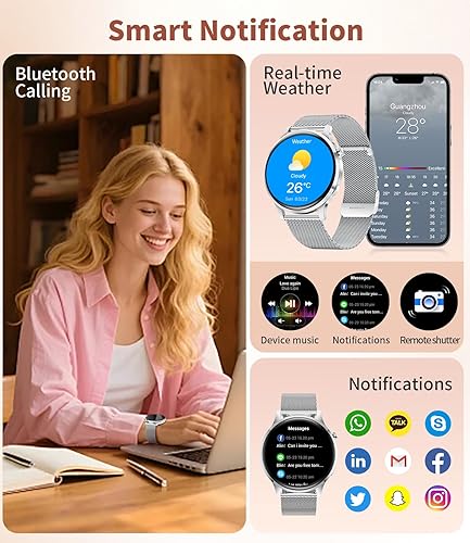 Miniatura 3 de SUNKTA Reloj inteligente para mujer (respuestahacer llamadas), reloj inteligente con pantalla Amoled de 1.32 pulgadas con frecuencia cardíaca,