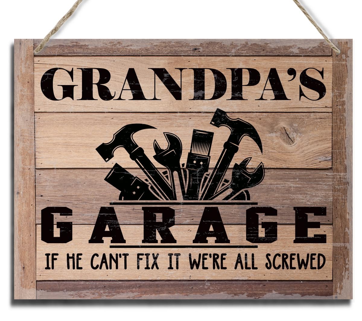 BQL Rustic Wood Sign, Father's Day Gift, Grandpa's Gift, Decor Hanging Wood Sign, 8X10inch, Printed Wood Wall Art Sign, Grandpa's Garage, If He Can't