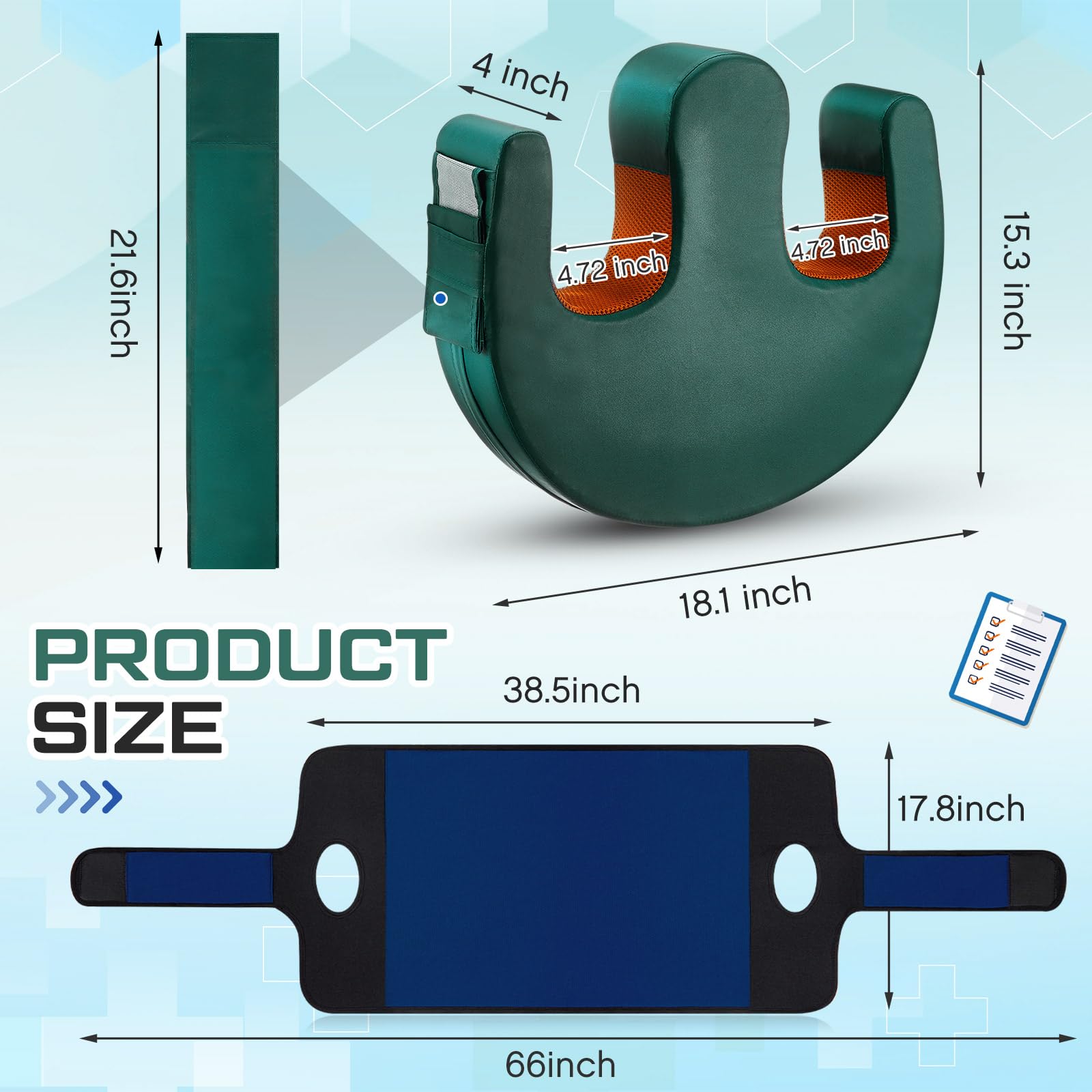 Condition photo showing New/Like New for TrelaCo 2 Pcs Bedridden Patient Turning Device Set, Including 1 Turning Pillow and 1 Turning Belt, Prevent Muscle Atrophy for Elderly Seniors Disability Prevention Bed Sore Aid Care(Navy Blue)