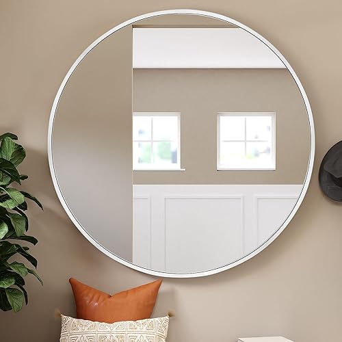 MAGFLERUM Espejo redondo negro, espejo de pared redondo de 24 pulgadas con marco de metal, espejo circular negro para baño, tocador, dormitorio,