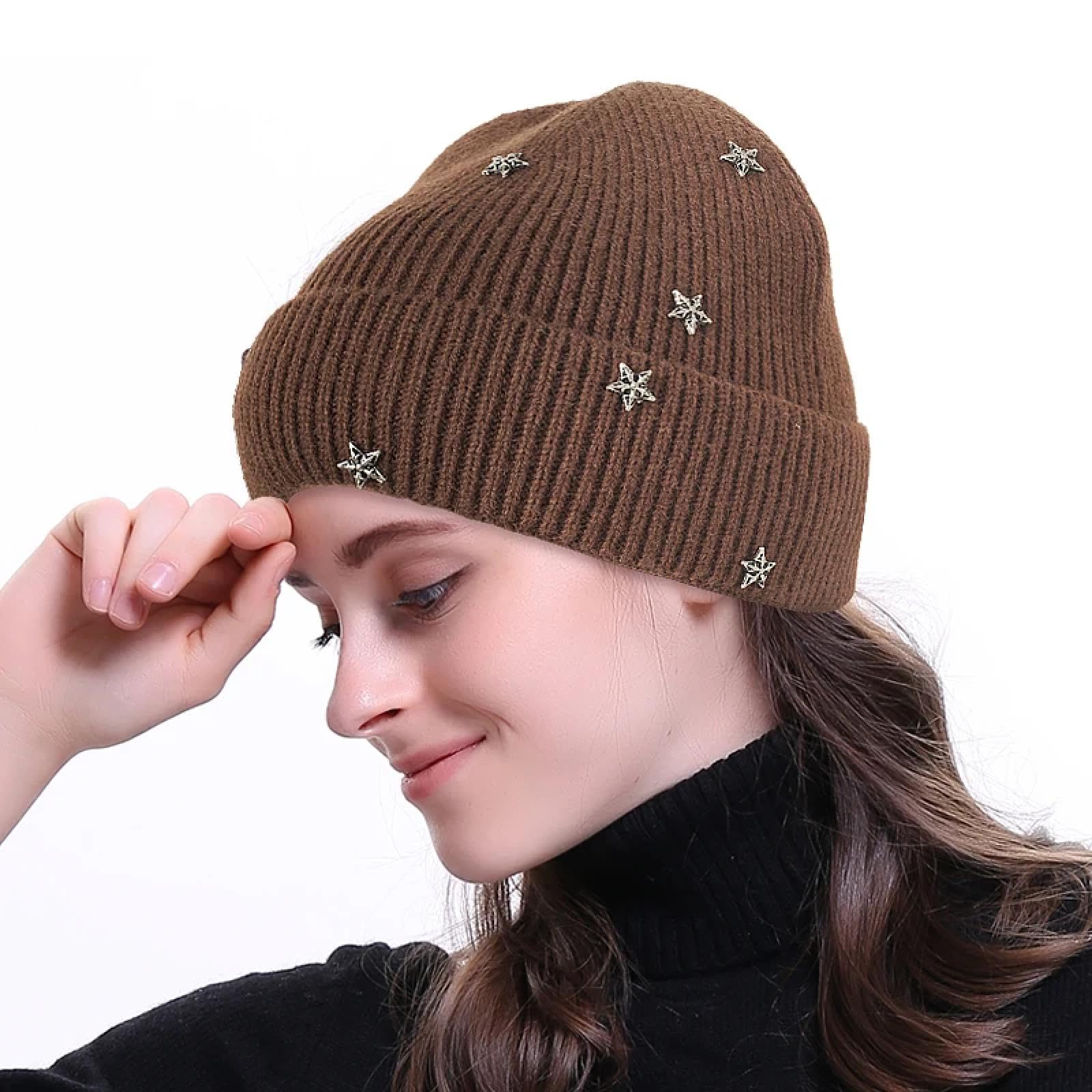 Czapki Czapki Skullies Czapki Beanie Czapka Czapka Gwiazda Dzianina Winte Jesień Ciepłe Casual Skullies Czapki Miękkie Grube Zwijane Czapki