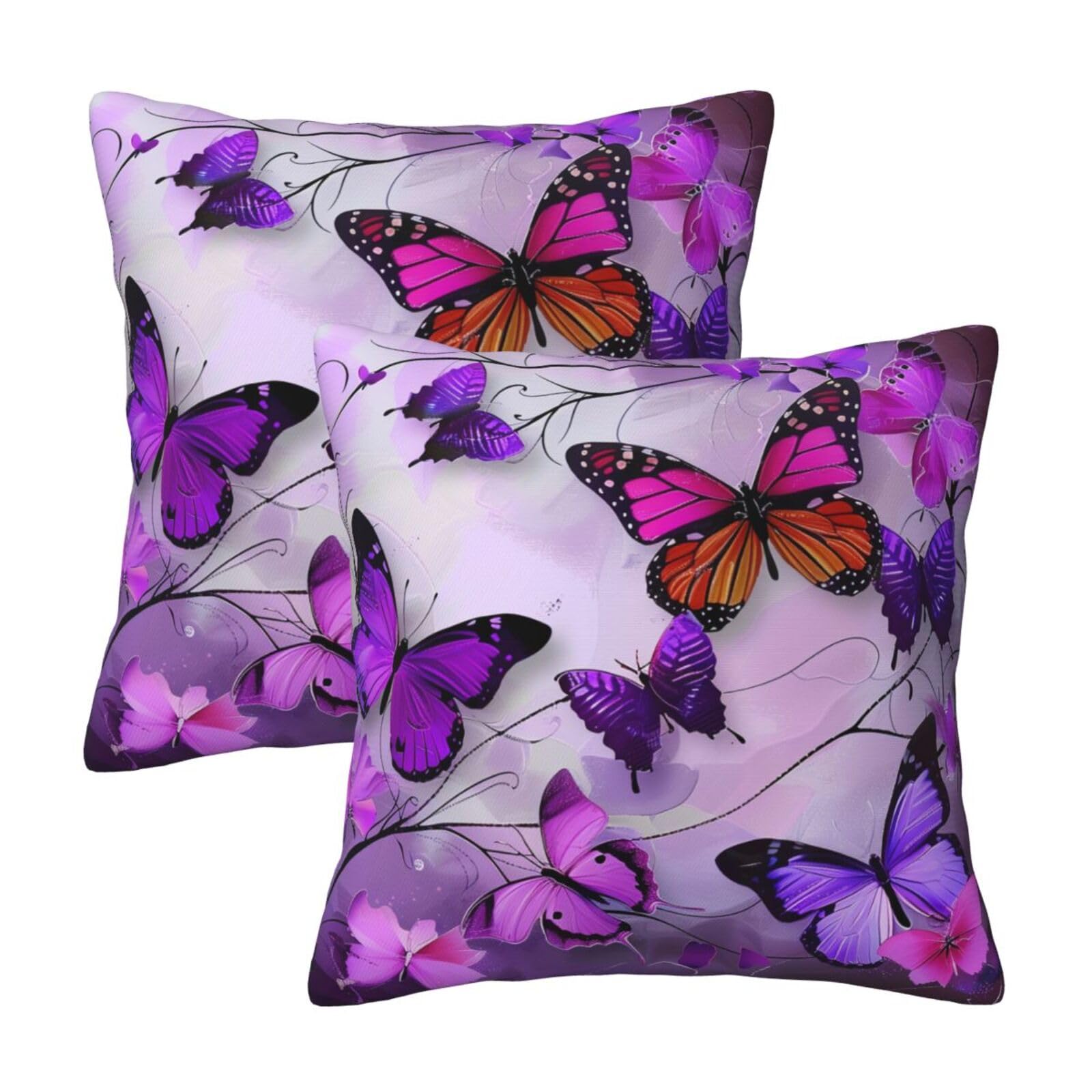 Butterflies Throw Pillow Cases 2 Pack Square Pillowcases Soft Pillow Protectors for Couch Livingroom Sofa Bed Office Car,45x45 CM