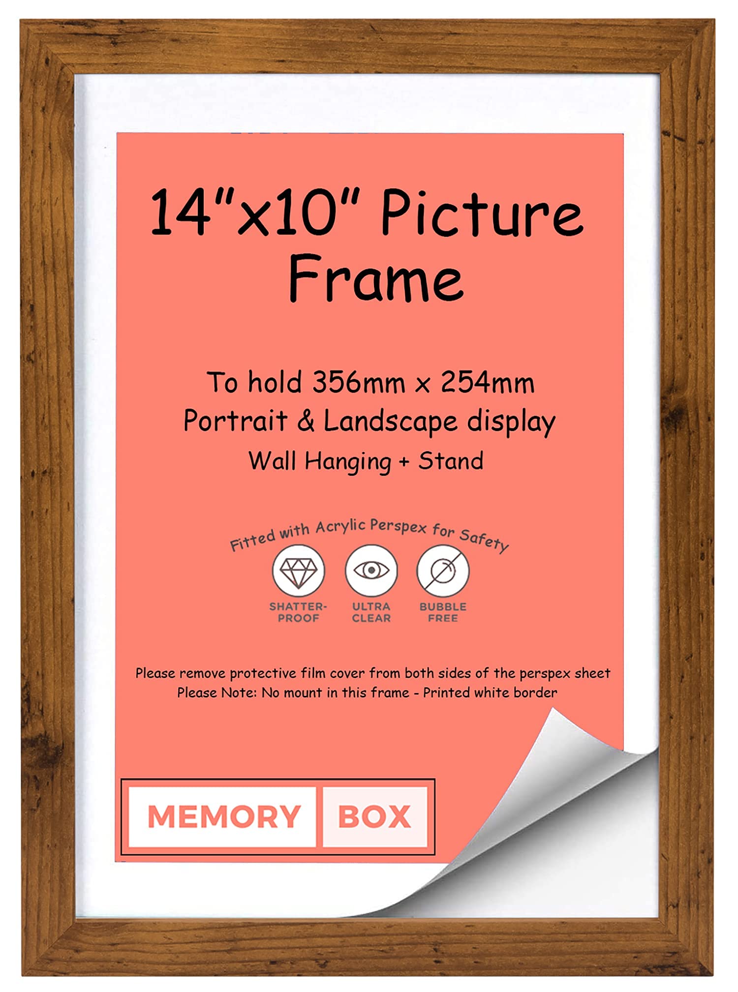 Wrapped MDF Picture/Photo/Poster frame with Real Glass - Moulding 20mm Wide and 15mm Deep - (35.6 x 25.4cm) Rustic 14" x 10"