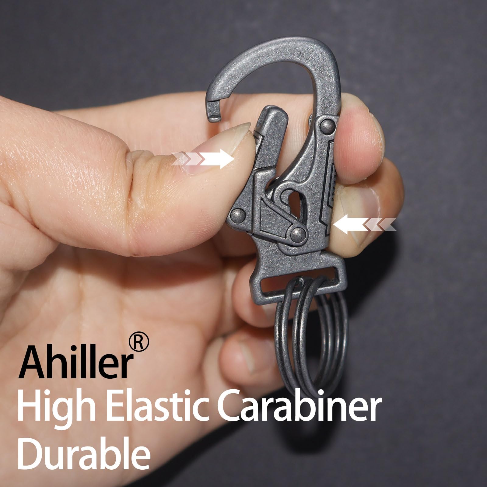Ahiller Moschettone Portachiavi, 5 cm Metallo, con 2 Anelli Chiave, Gancio Esterno, Portachiavi Piccolo Unisex