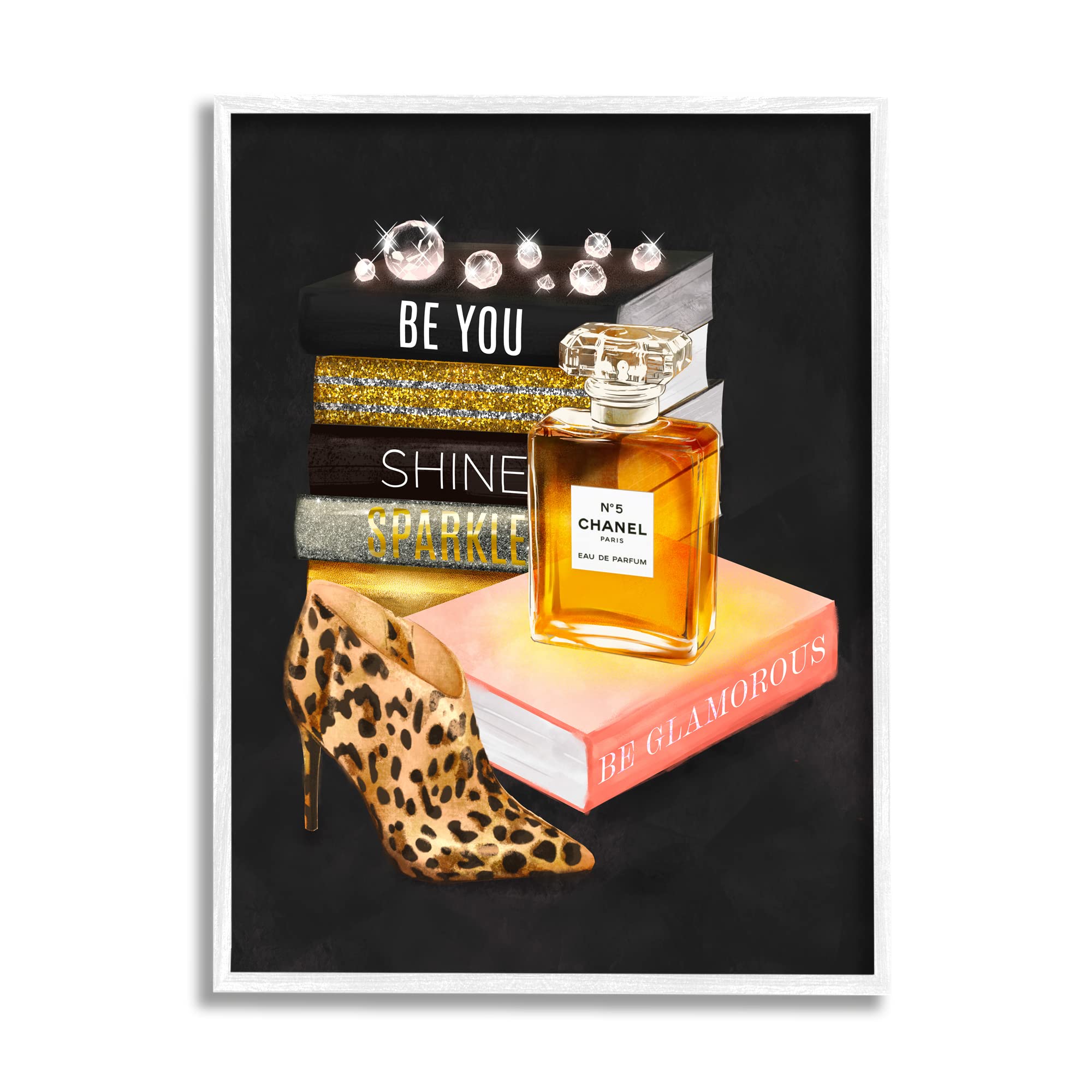 Stupell Industries Be Glamorous Perfume Bottle Cosmetics Leopard Heel Fashion, Design by Ziwei Li