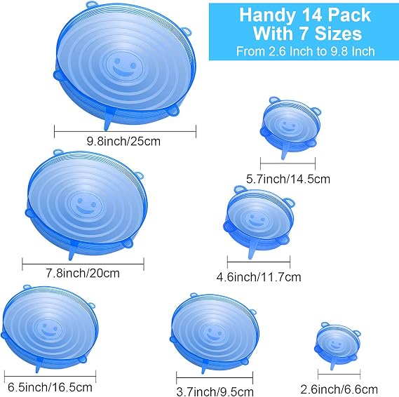 Silicone Stretch Lids, 14 PCS 7 Sizes Reusable Bowl Covers for Food Storage