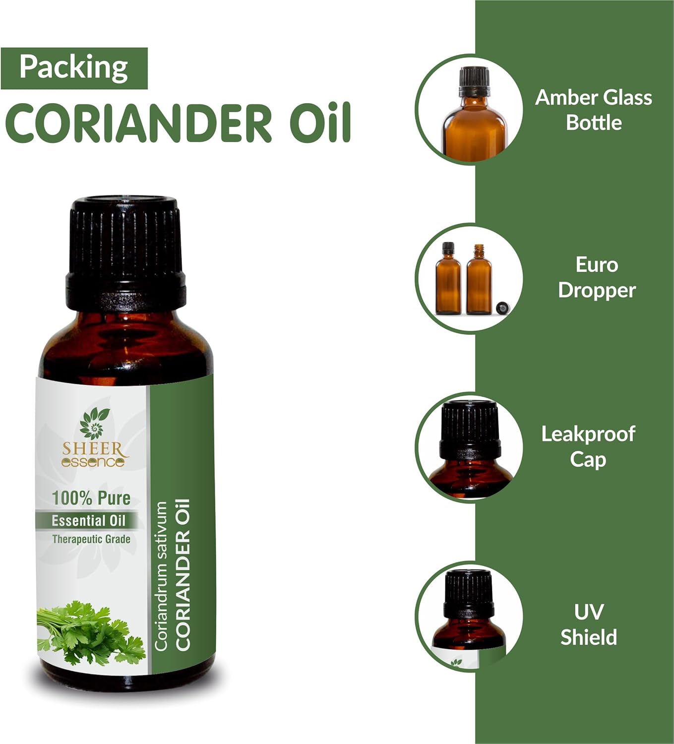 Essential Oils 4oz - 100% Pure and Natural - Therapeutic Grade Oil - Huge 4 Fluid Ounces Bottle with Premium Glass Dropper (Coriander Oil)