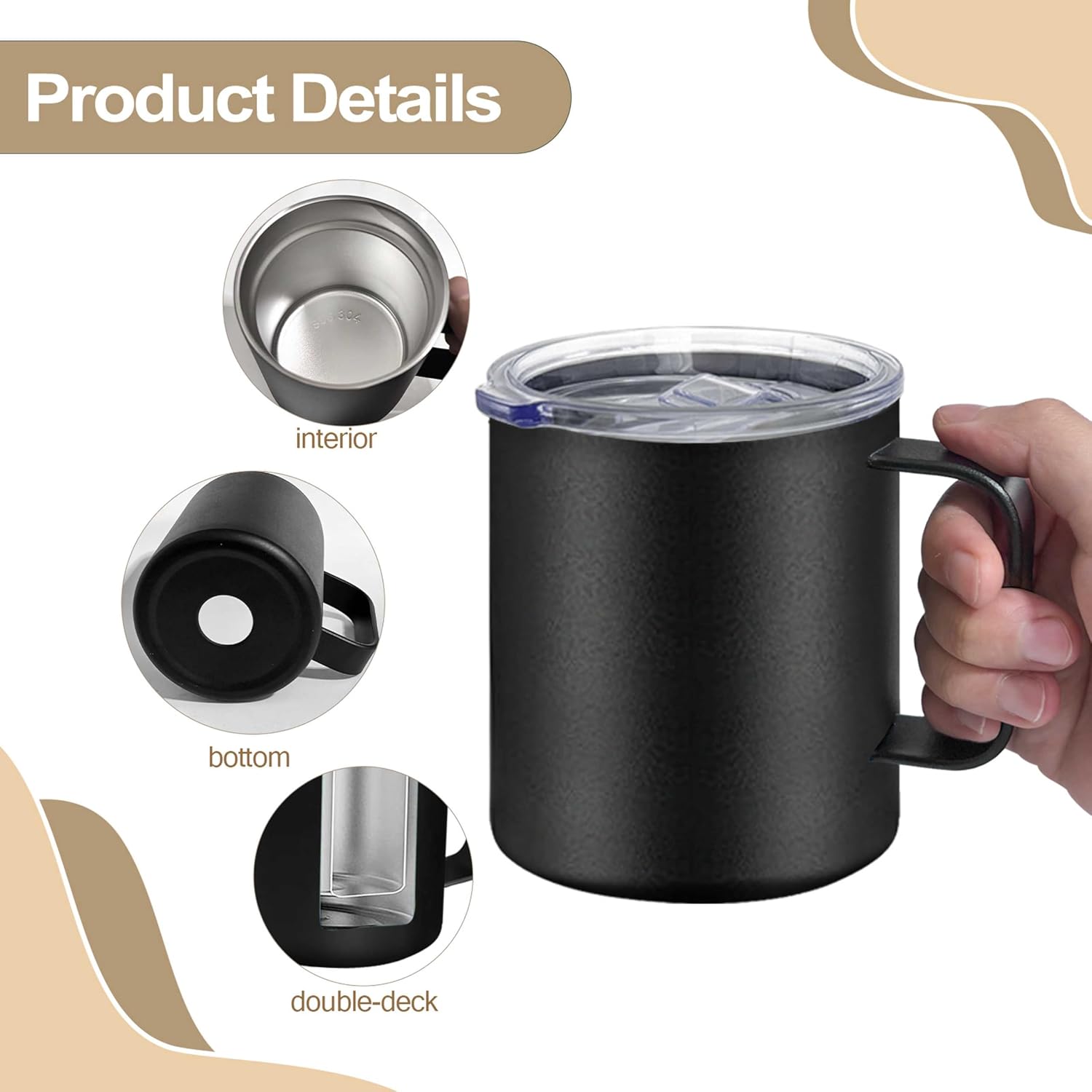 YOUKE OLA 16 Pack Stainless Steel Insulated Coffee Mug Bulk with Handle & Lids, Powder Coated 12oz Vacuum Insulated Double Wall Mug for Laser Engrave, Black - Image 3