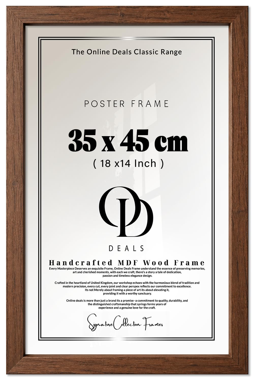 OD Deals — Sophisticated Poster Frame (35 X 45 CM | 18 X 14 Inch) Walnut Finish | Vertical And Horizontal Display For Art And Photo Presentation In Living Rooms And Offices — Gallery Ready