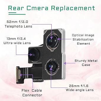 for iPhone 12 Pro 12MP OEM Main Rear Back Camera Replacement Ultra Wide Telephoto Lens Optical Image Stabilization Smart HDR Metal Case Flex Cable Connector Repair A2341 A2406 A2407 A2408