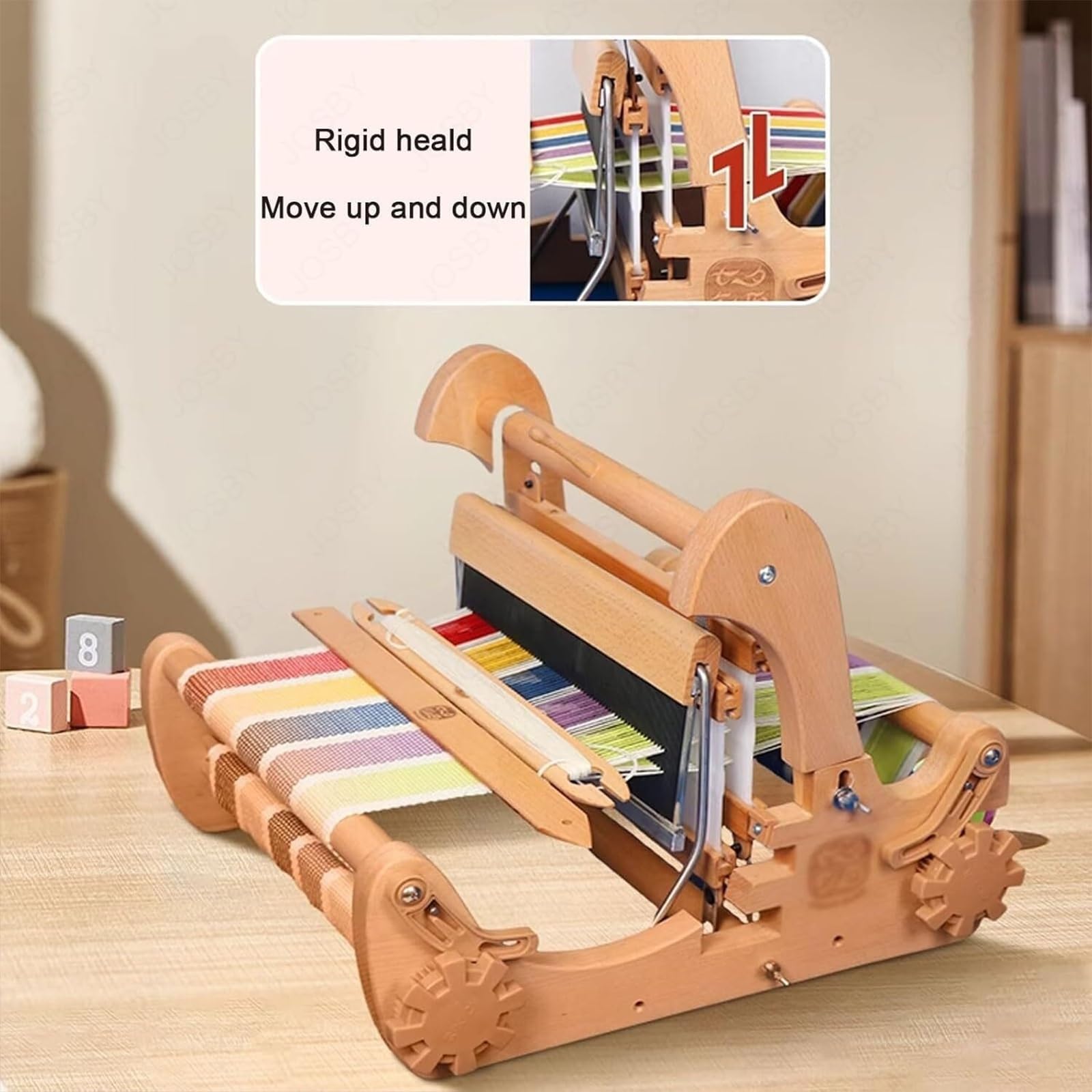 Tischwebstuhl aus Holz, Faltbarer 300-mm-Webstuhl-Bausatz, kleine DIY-Handstrickmaschine mit Einstellbarer Stoffdichte, Webrahmen-Webstuhl, für Anfänger und Erwachsene