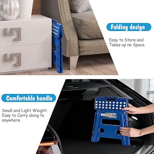 Miniatura 27 de Acko. Taburete plegable de 13 pulgadas de alto, resistente, para niños y adultos, cocina, jardín, baño, taburete con escalón. Blanco,Negro