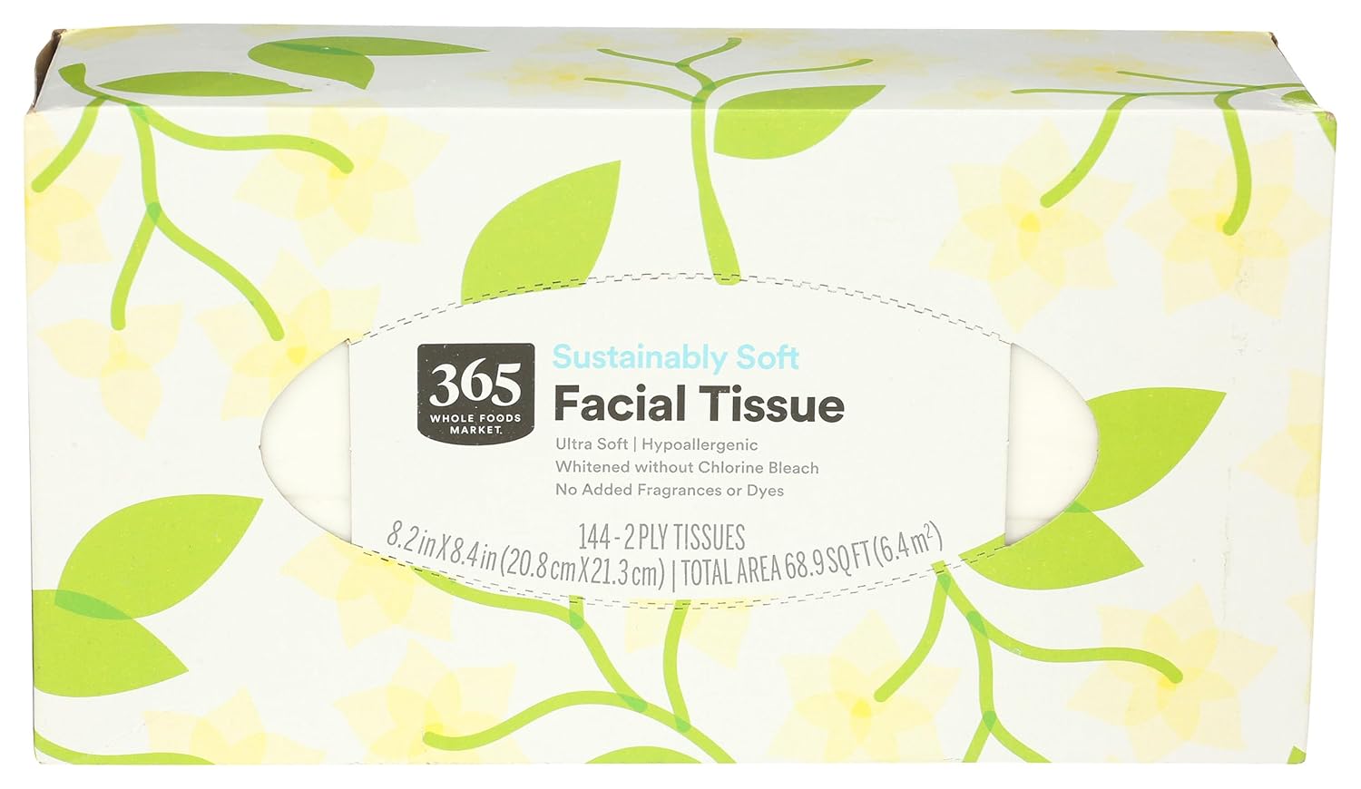 365 by Whole Foods Market Sustainably Soft Facial Tissues, 144 Count Box - Eco-Friendly, Gentle & Quality Assured