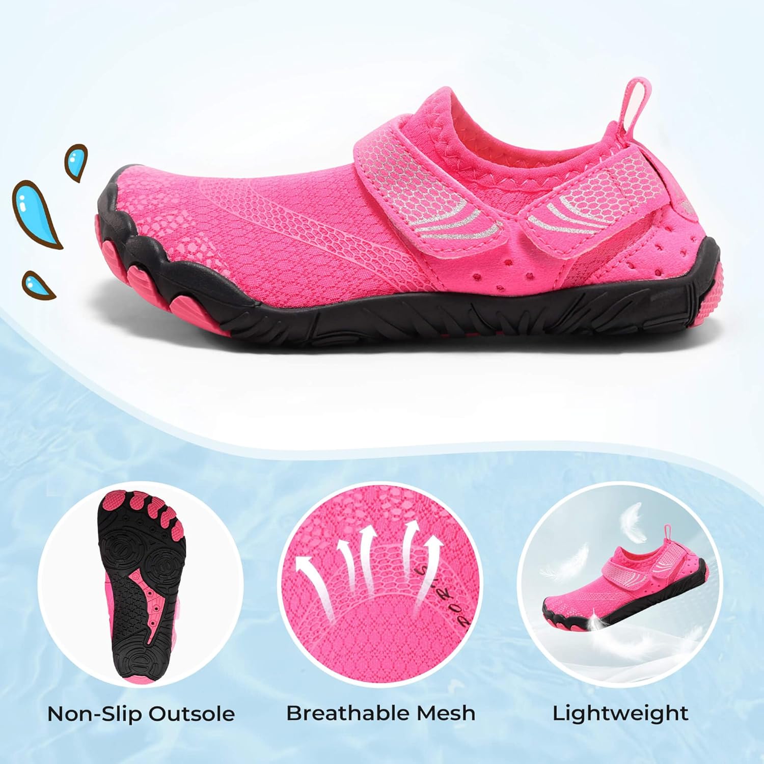 Coutgo Water Shoes for Kids Girls Boys Wide Toe Box Quick-Dry Barefoot Shoes for Hiking Beach Sports Swim Pool