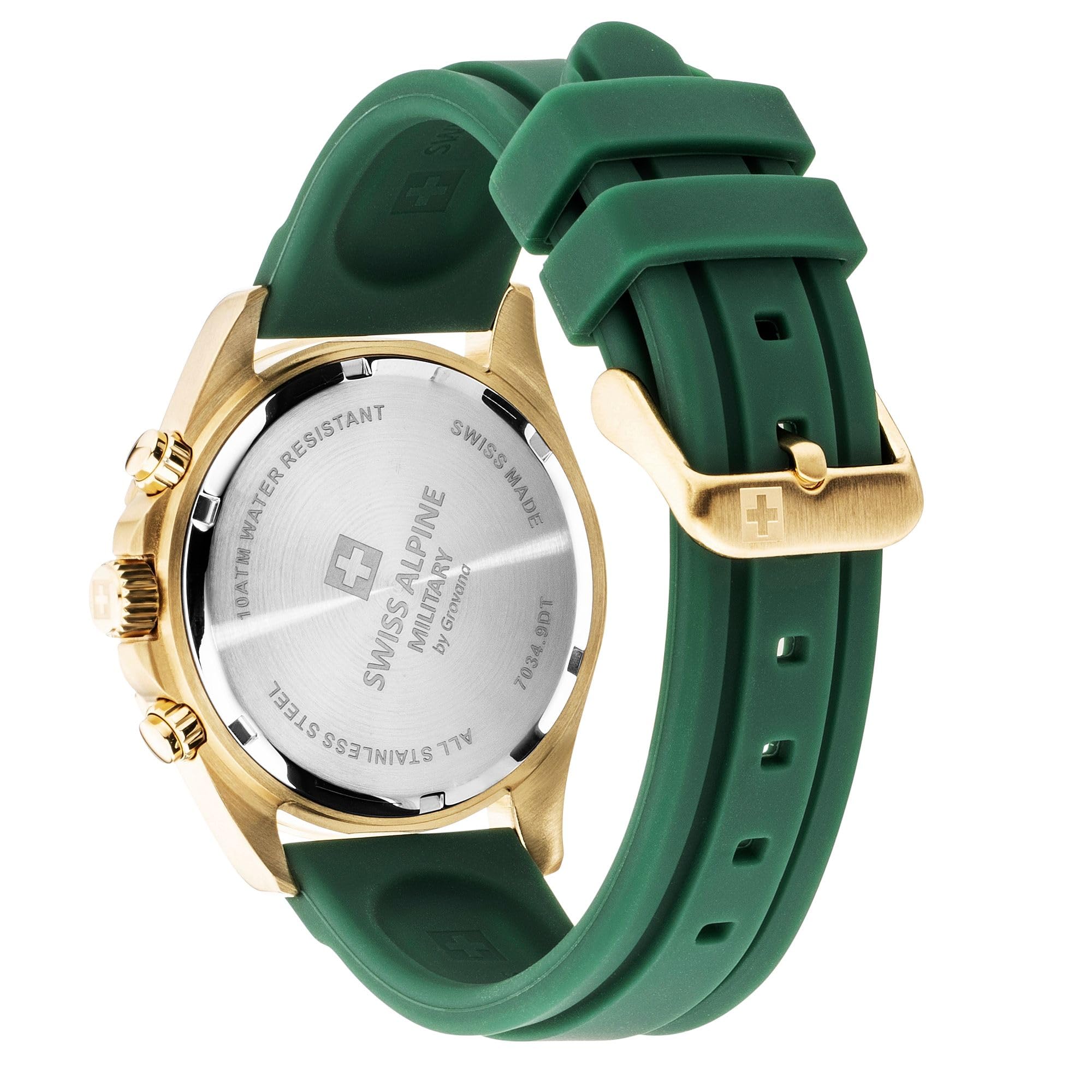 Swiss Alpine Military Herren-Armbanduhr Chronograph Analog Quarz Silikon 7034.9