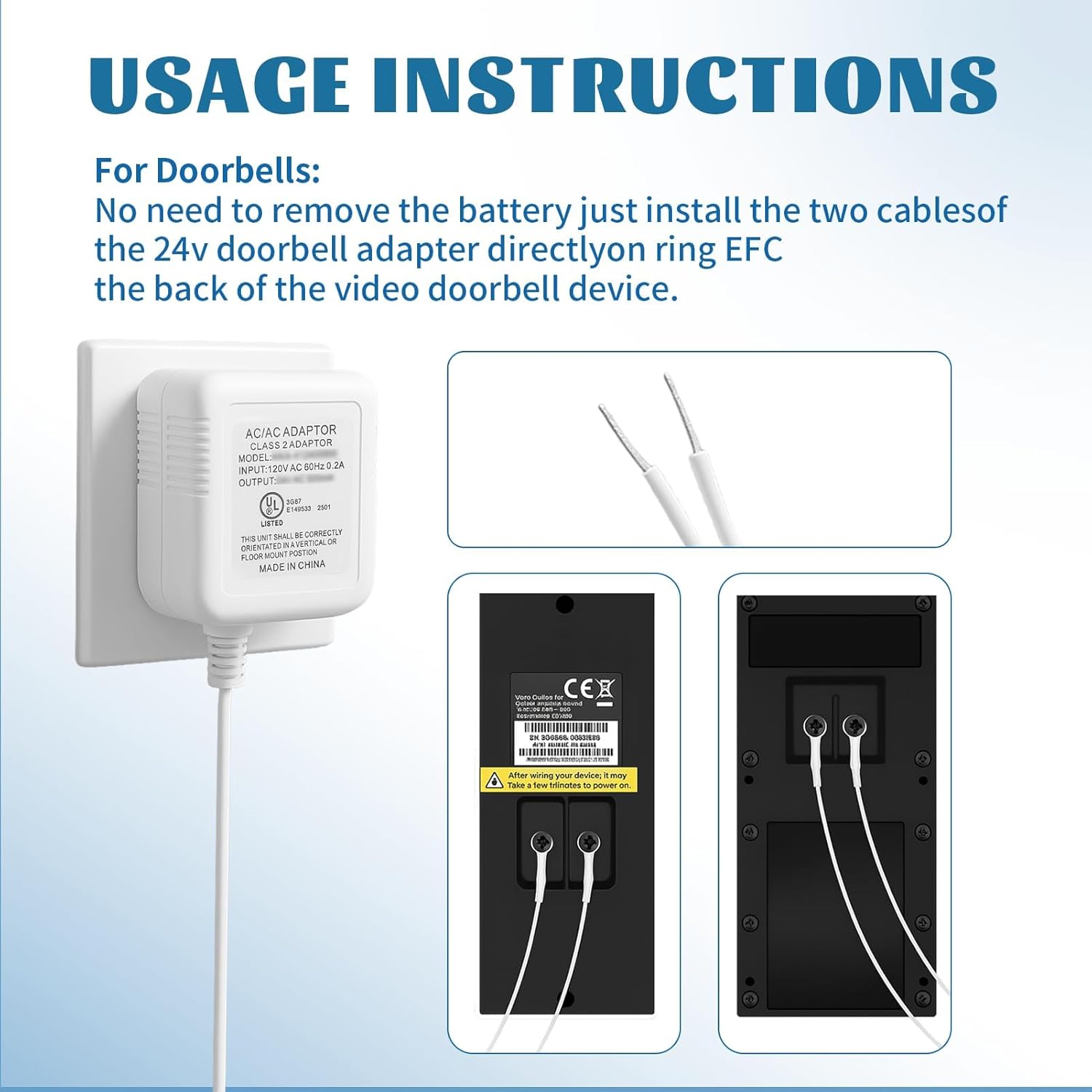 24V Doorbell Transformer for All Ring Video Doorbell, 26Ft Long C Wire Adapter Doorbell Power Supply Cable, Compatible with Nest Eufy Ecobee Sensi and Honeywell Thermostat