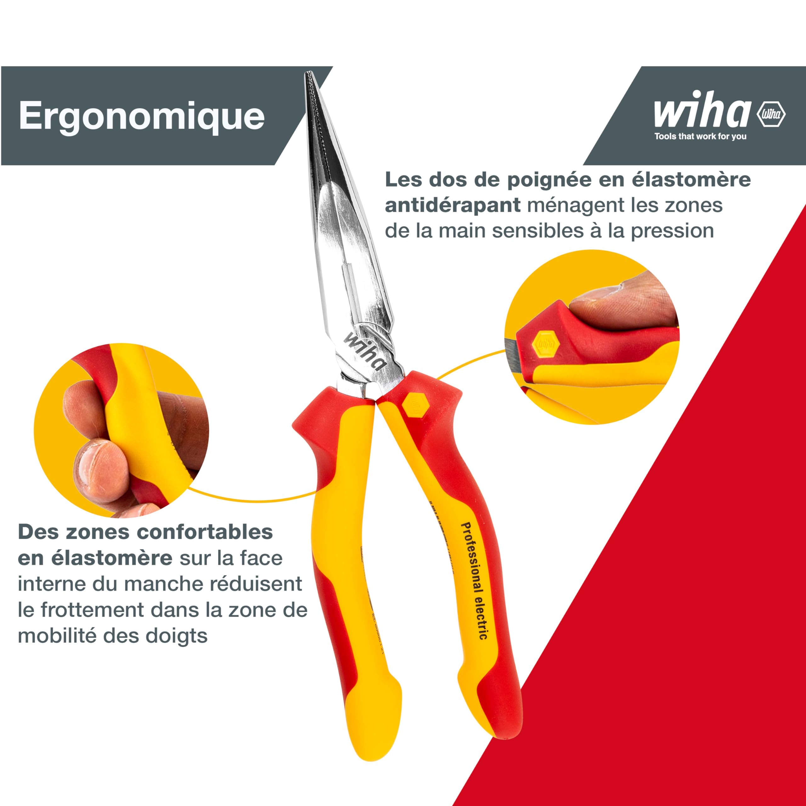 Wiha Z 05 0 06 Pince demi-ronde Professionnelle à tête droite isolée 200 mm avec Coupe-fils
