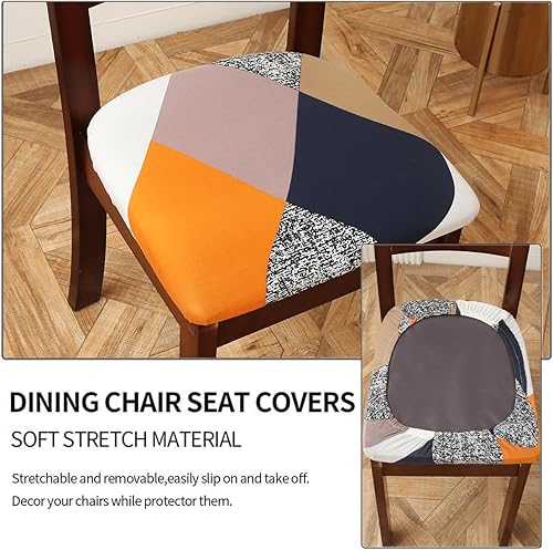 Miniatura 7 de DLMWELL Juego de 4 fundas de asiento para silla, elásticas, estampadas, para comedor, cuadradas, extraíbles y lavables, fundas de cojín para cocina,