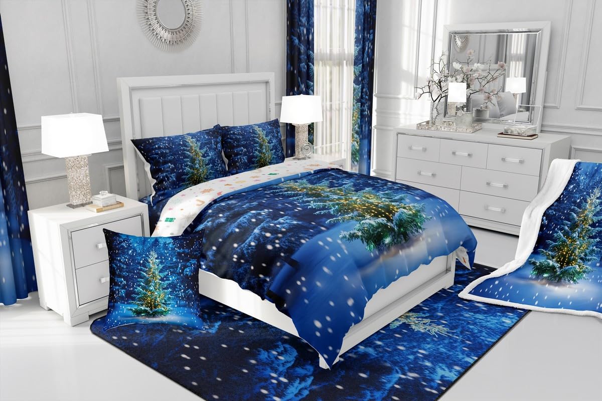 Set copripiumino singolo con albero di Natale, per ragazzi, ragazze, bambini, biancheria da letto a tema invernale, 2 pezzi, set di biancheria da letto con scritta "Happy New Year", set copripiumino a