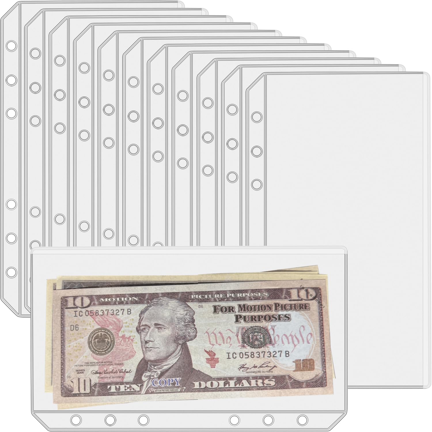 12 Mini Binder Pockets - Clear PVC Organization Pouches For Photos, Cards, Cash & Documents