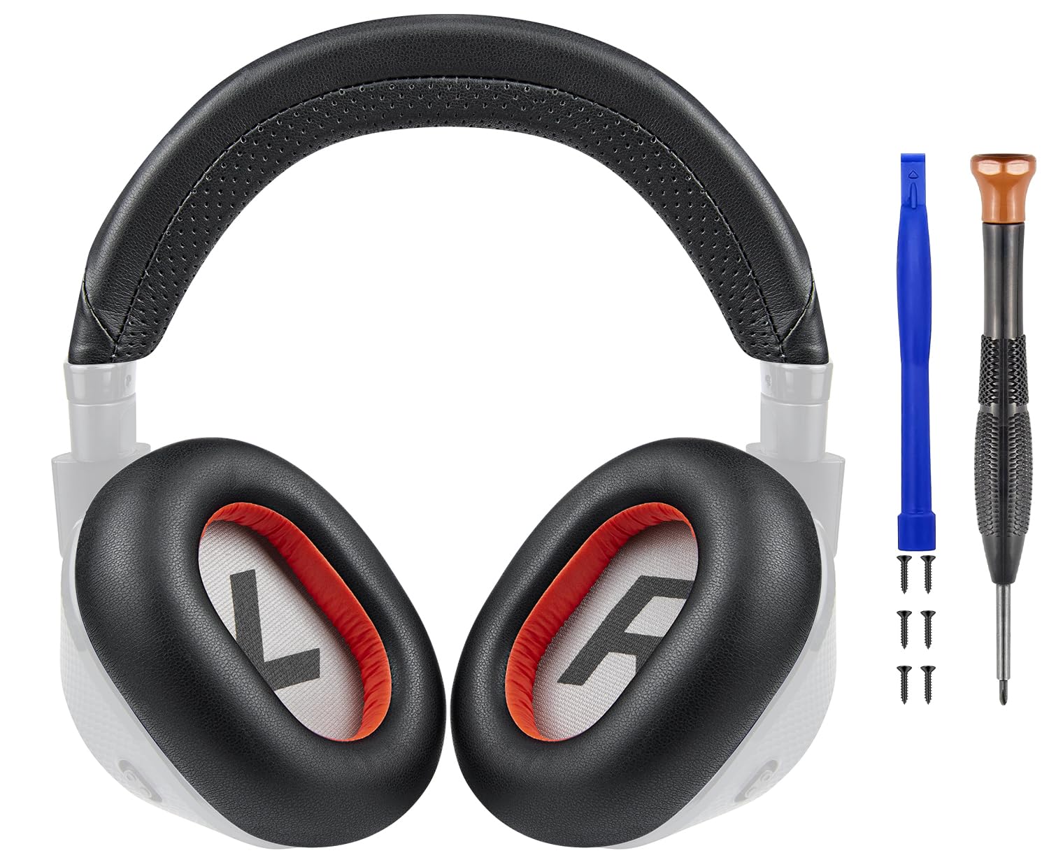 SOULWIT Pelle Proteica Cuscinetti Auricolari + Archetto, Kit di Ricambio per Plantronics BackBeat Pro 2, Cuffie Voyager 8200 UC, Parte di Riparazione di Ricambio - Nero
