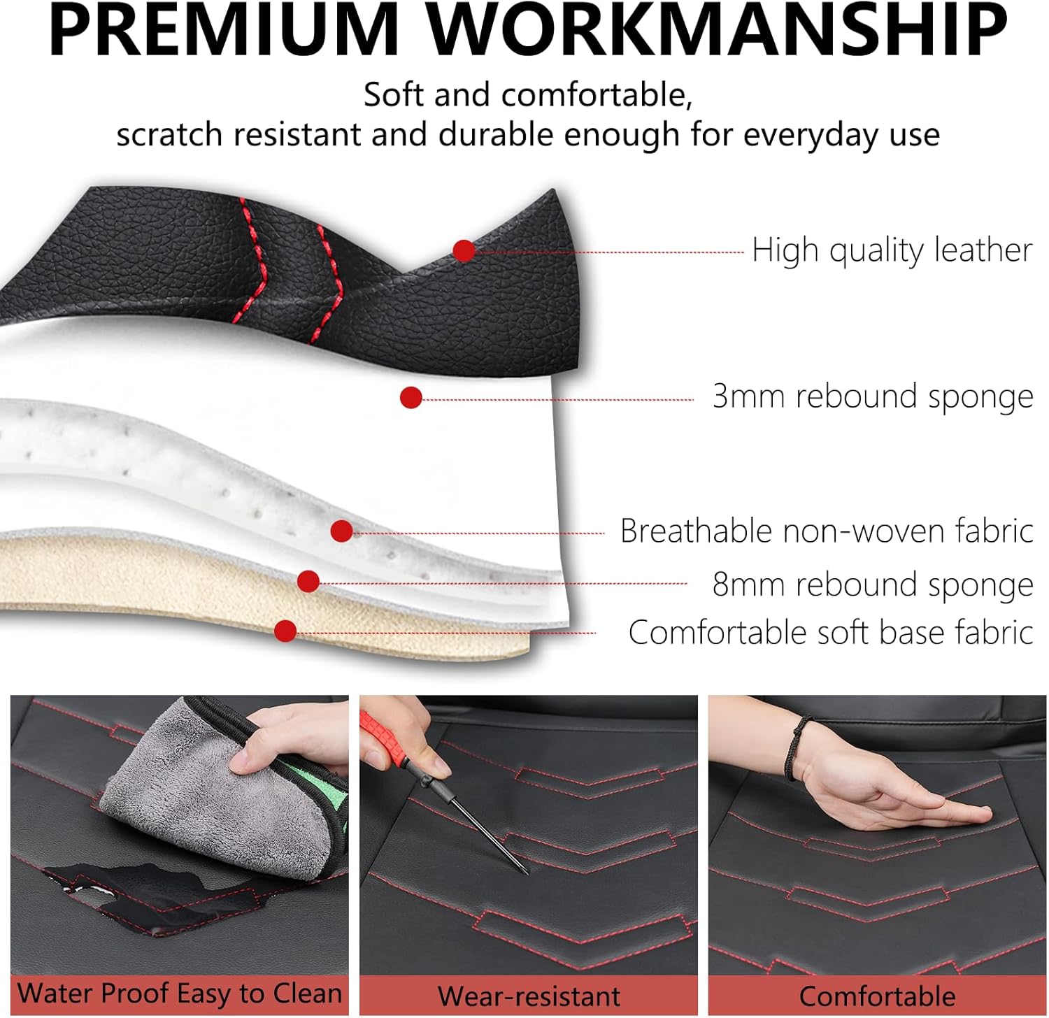 Car Seat Cover for Mitsubishi Outlander 2003-2025, Waterproof Durable Compatible Airbag, Premium Leather Seat Protectors(5 Seats Standard,Black Red)