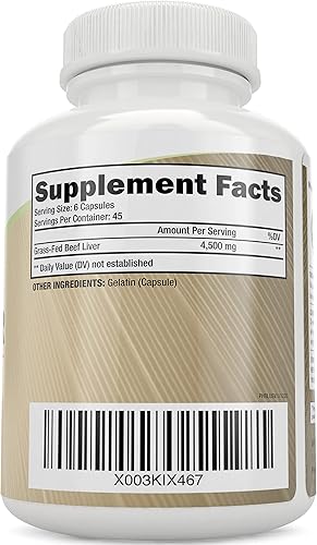 Miniatura 8 de Cápsulas de hígado de carne alimentada con pasto 4500 mg - 270 cápsulas, 750 mg cada una - Suplemento de hígado desecado alimentado con pasto -