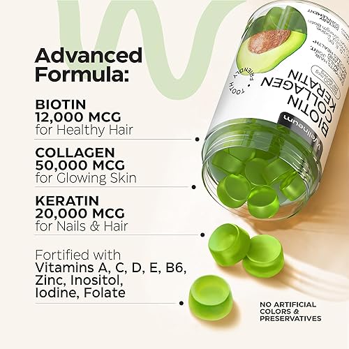 Miniatura 3 de Gomitas de biotina y péptido de colágeno para el crecimiento del cabello, la piel y las uñas, 120 unidades (paquete de 2)  82000 Mcg  Masticables de