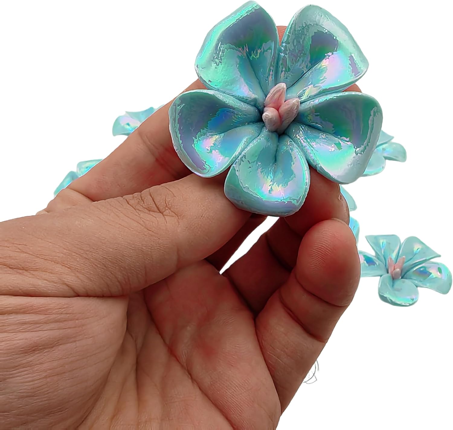 10 PCS 3D Flower Ceramic Tiles,1.6" Handmade Procelain Ceramic Flowers for Artwork,Fish Tank,Vases,Living Room, Dining Table,Office, Home Floral Decor (Single-Flowered Iridescent Blue)