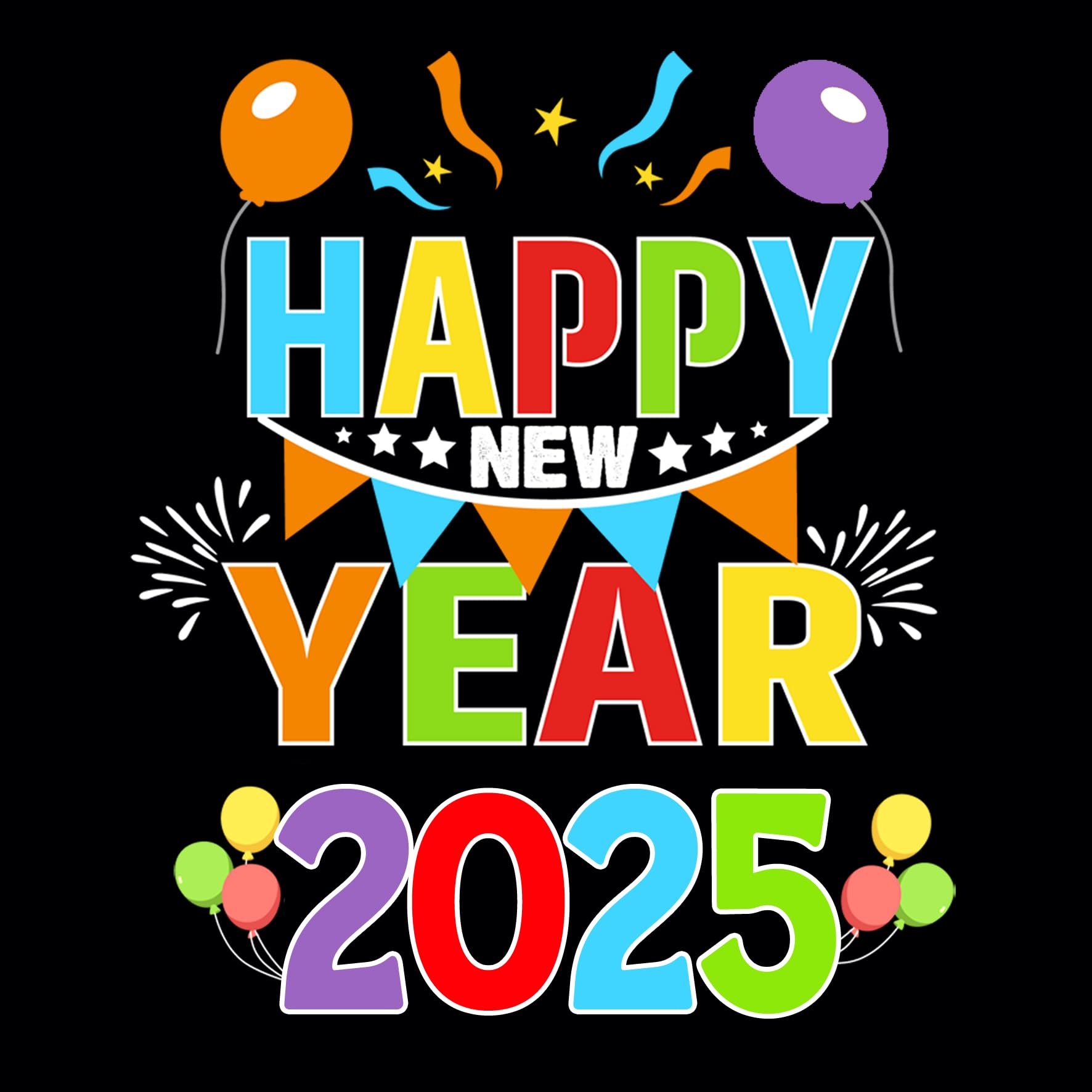 Happy New Year Square Greeting Card (2025, Black) : Amazon