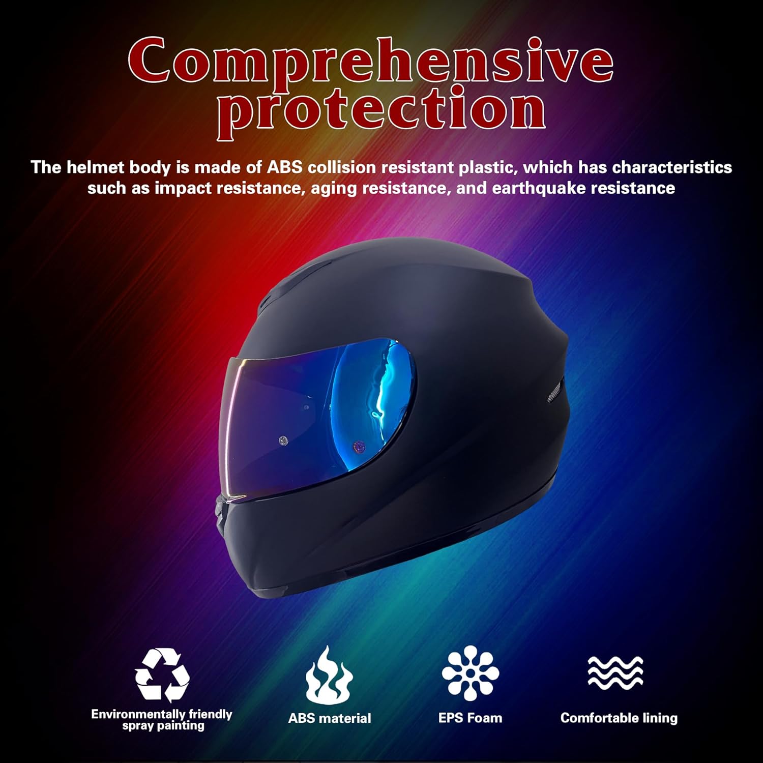 KRN Full Face Motorcycle Motorbike Helmet with Color Visor DOT Approved- Helmet & Balaclava & Clear Visor Matt Black