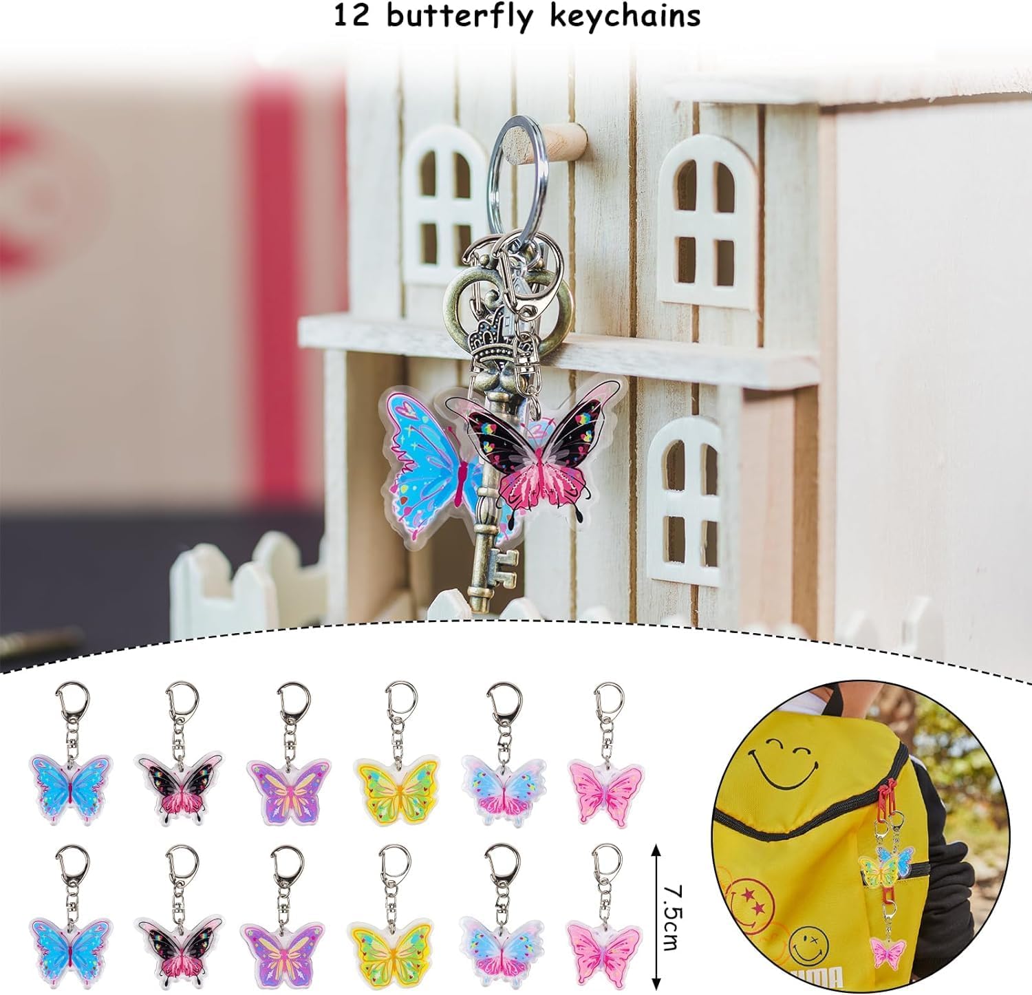 Set di Articoli per Feste con Farfalle, 48 Pezzi per Feste di Compleanno Bambini, Sacchetti Regalo con Farfalle, Braccialetti Snap, Portachiavi, Adesivi, Regali per Feste di Compleanno