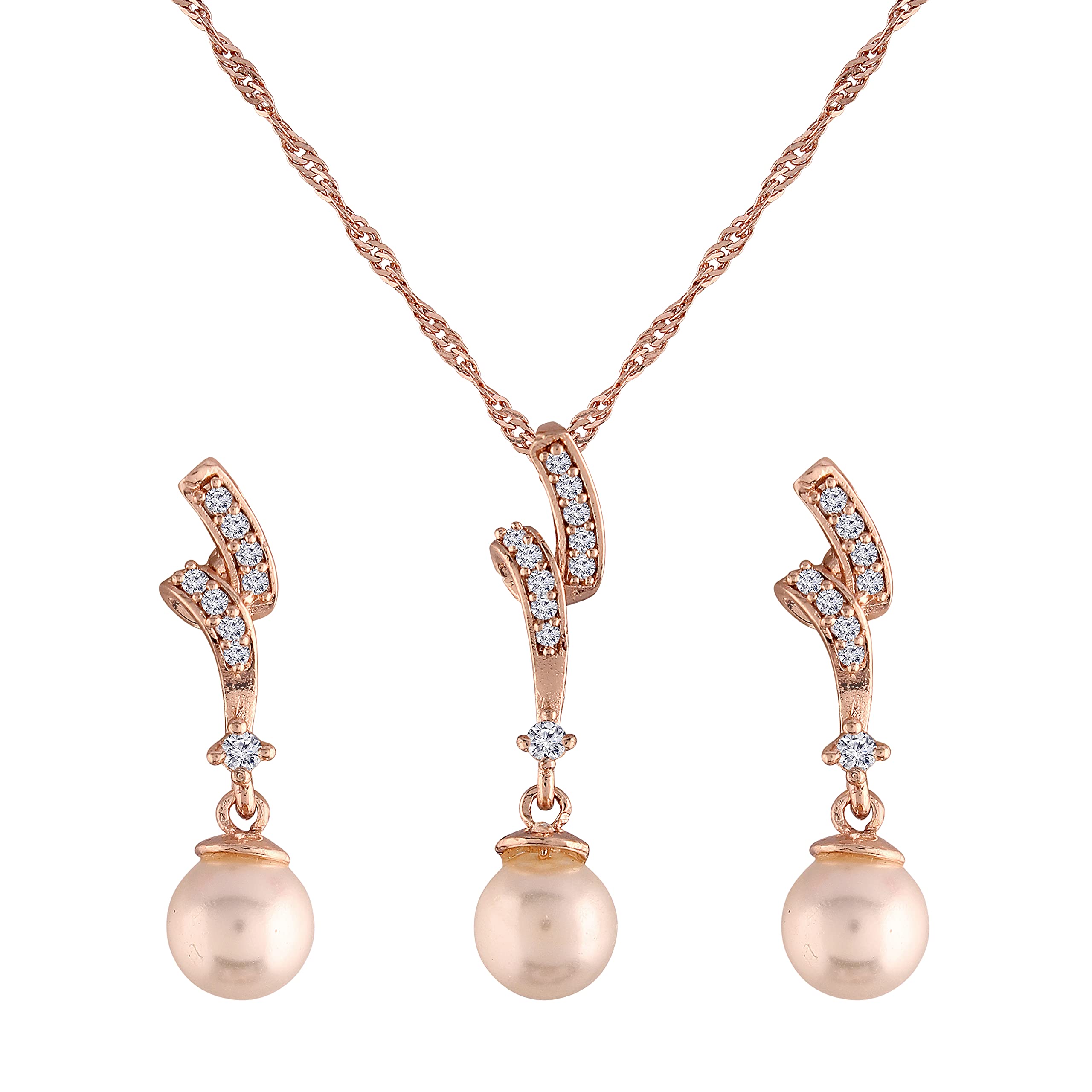 I Jewels Rose Gold Plated Glittering American Diamond CZ Zircon Chain Pendent Necklace Set for Women & Girls (CH43RG) (B098MDSF3H) Amazon Price History, Amazon Price Tracker