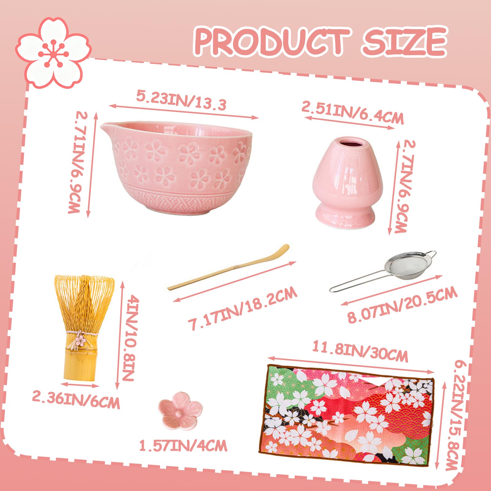 7-pièces Matcha Set, 580ml Matcha Bol, Matcha Fouet,Matcha Porte-Fouet,Matcha Cuillère, Matcha Whisk Set