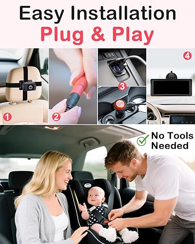 Miniatura 6 de Cámara dual para automóvil de bebé para 2 niños pantalla dividida HD de 6.9 pulgadas con brillo automático Cámara de asiento trasero de 1080P para