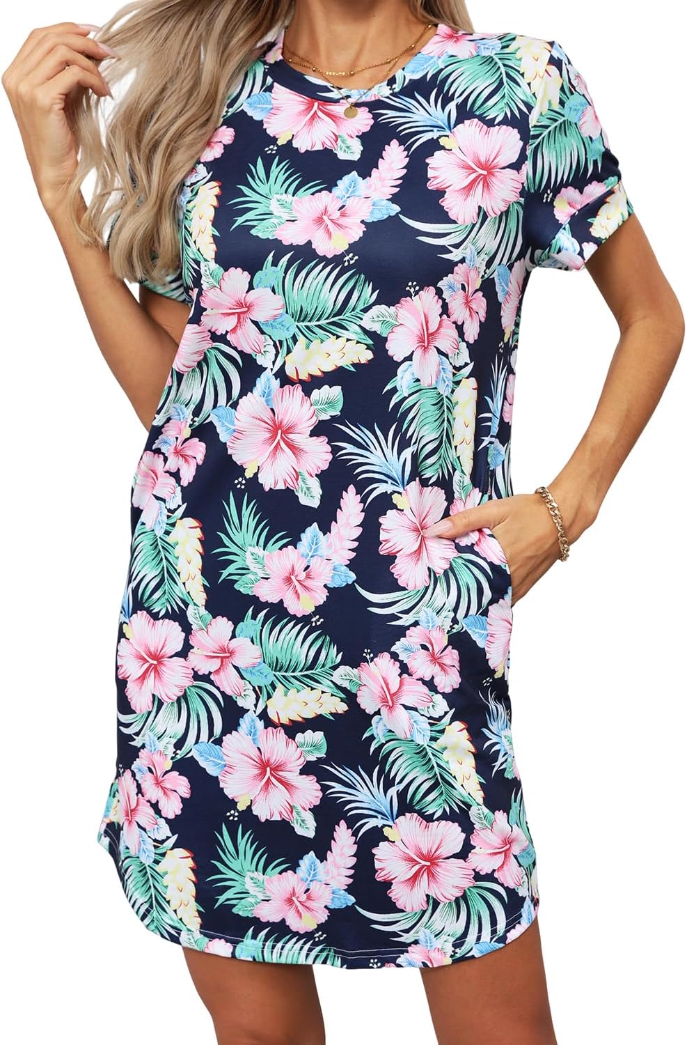 Women's Casual Summer Short Sleeve T-Shirt Dress with Pockets — view 6