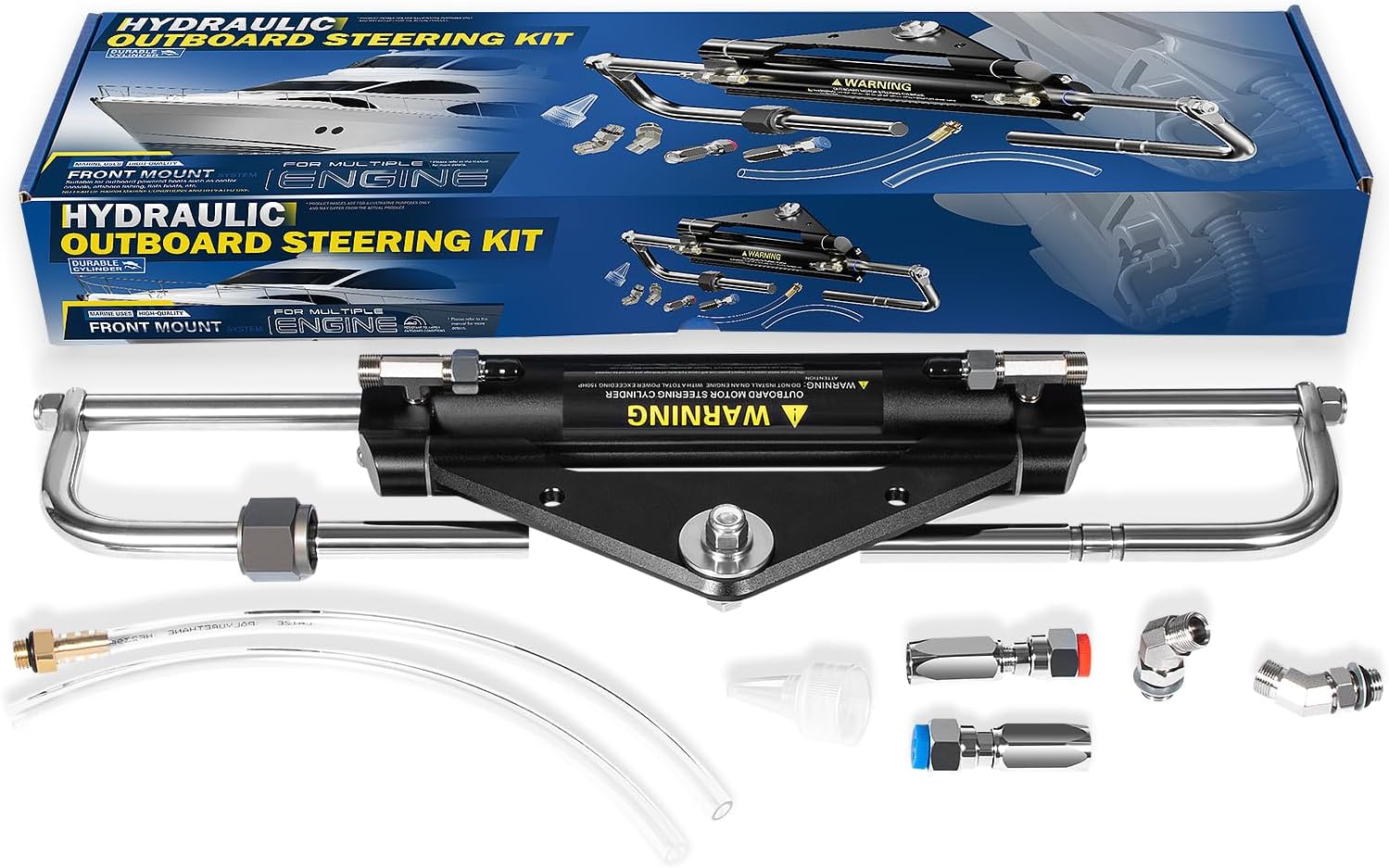 150HP Outboard Hydraulic Steering Cylinder – Replace for Seastar 150HP Front Mount Aluminum Alloy Cylinder - 10.3MPa/1500 PSI , ORB Fittings, Two-Way Lock Valve –for Single/Twin Engine Outboard Boats