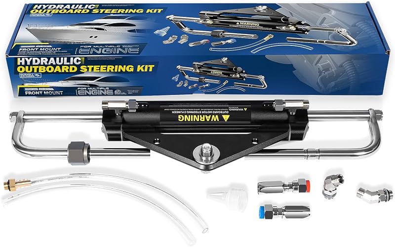 150HP Outboard Hydraulic Steering Cylinder – Replace for Seastar 150HP Front Mount Aluminum Alloy Cylinder - 10.3MPa/1500 PSI , ORB Fittings, Two-Way Lock Valve –for Single/Twin Engine Outboard Boats