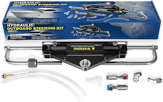 150HP Outboard Hydraulic Steering Cylinder Replace for Seastar 150HP Front Mount Aluminum Alloy Cylinder - 10.3MPa/1500 PSI , ORB Fittings, Two-Way Lock Valve for Single/Twin Engine Outboard Boats