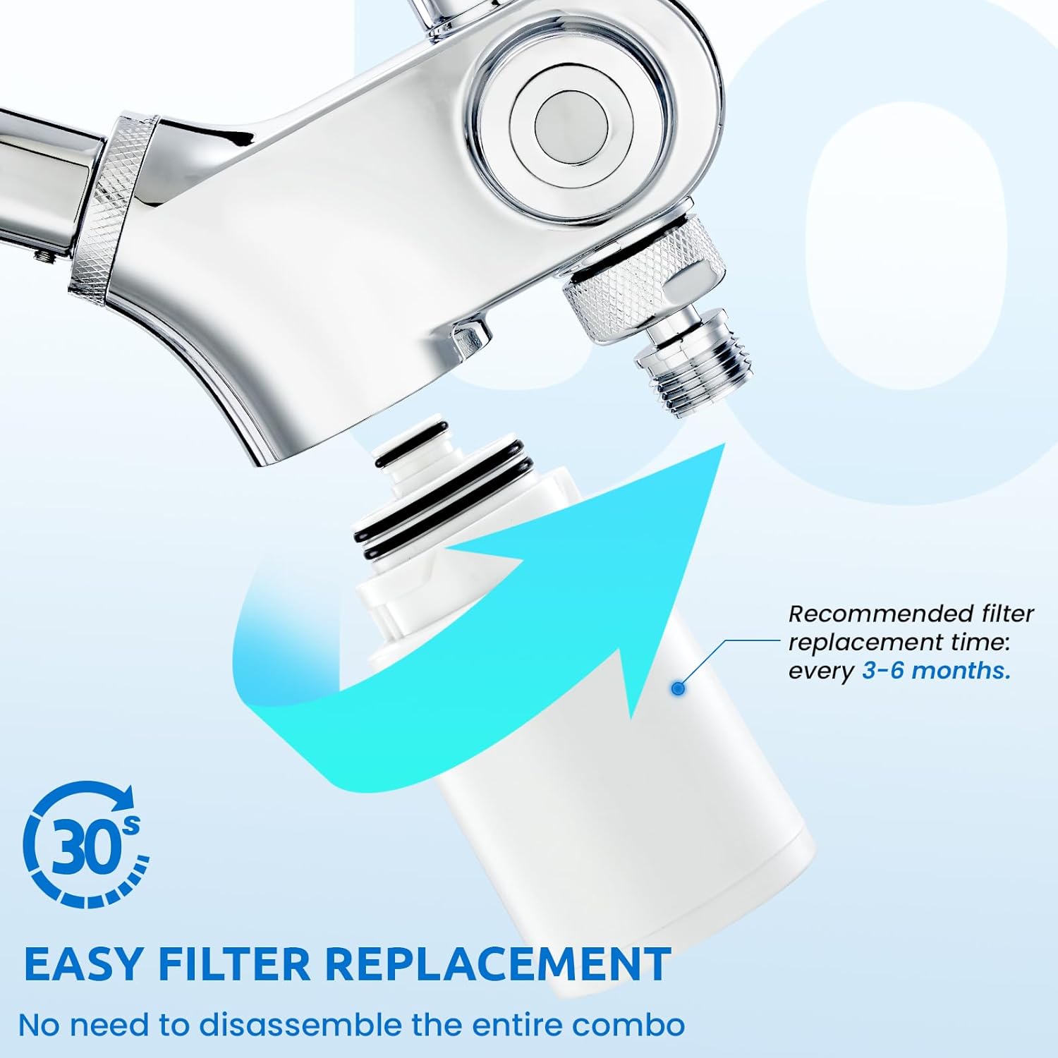 Ryamen Upgraded Dual Shower Heads Combo, 10 inch Filtered Shower Head with Handheld, 3-Way Rain Shower Head with Filters, 7 Settings Handheld Spray, High Pressure, Height Adjustable (Silver) - Image 7