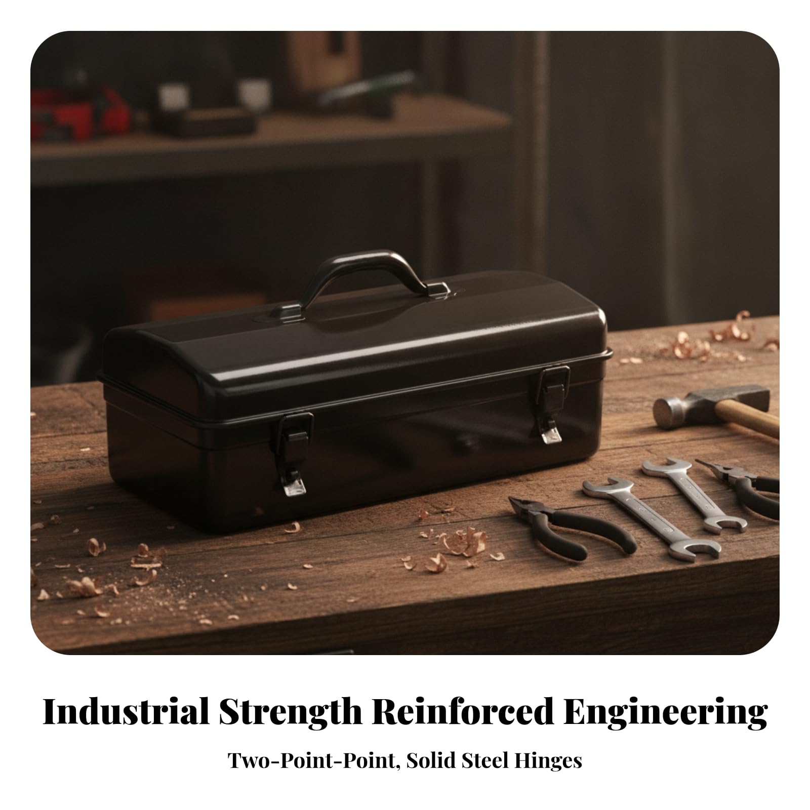 Caja Herramientas con Asa Reados, Caja Herramientas Metal, Multiusos, para Taller, Negro