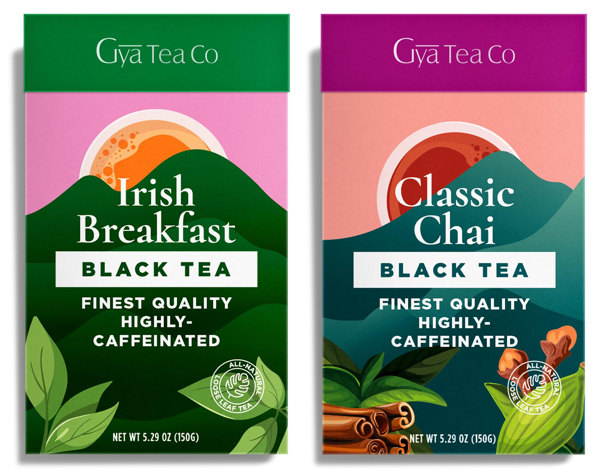 Gya Tea CoIrish Breakfast Black Tea & Classic Original Chai Tea Set - Natural Loose Leaf Tea with No Artificial Ingredients - Brew As Hot Or Iced Tea