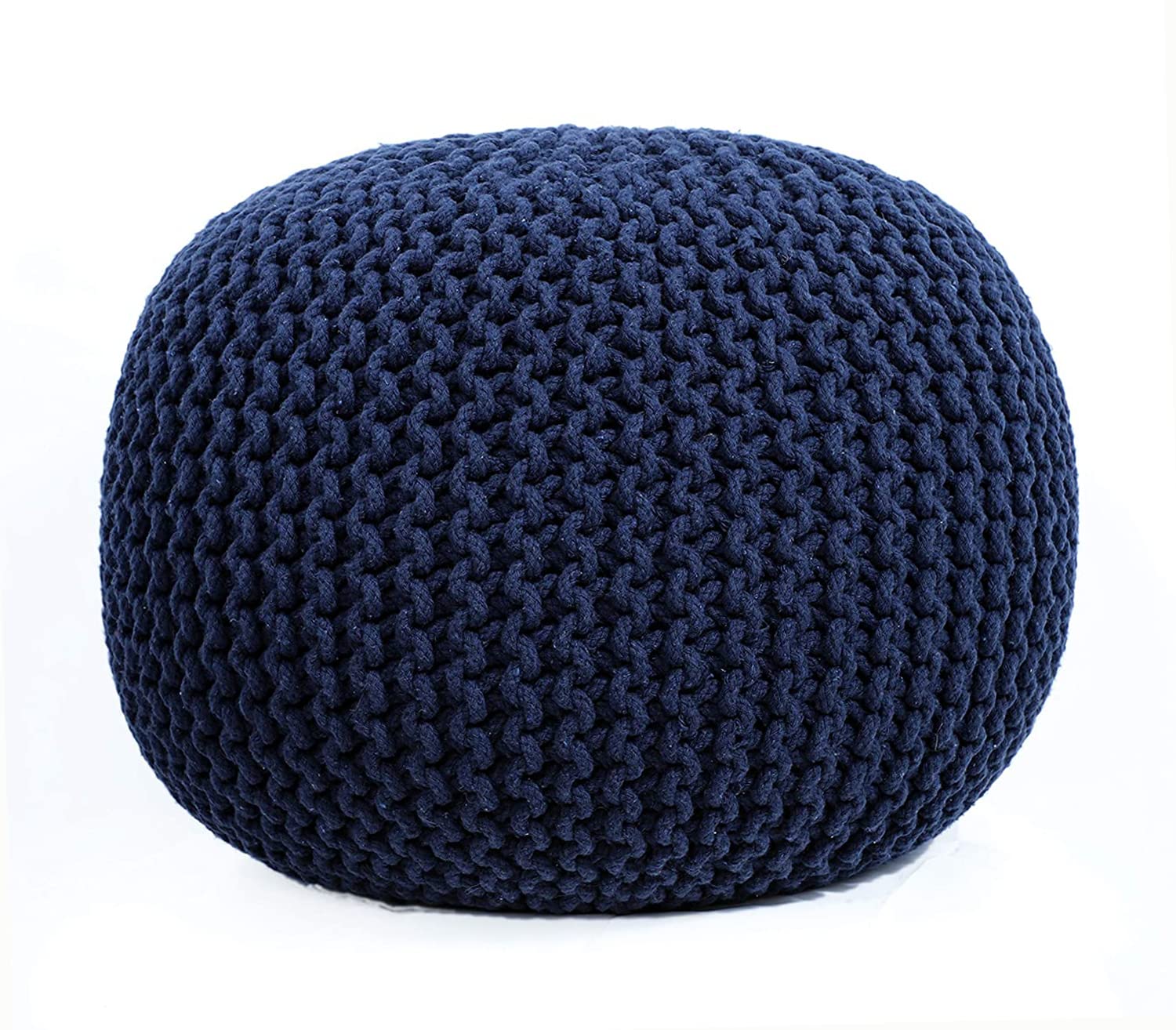 Fernish Decor Cotton Hand Knitted Pouf Ottoman Foot Stool for Bedroom, Living Room, 50x50x35 cm (Navy)-image-9