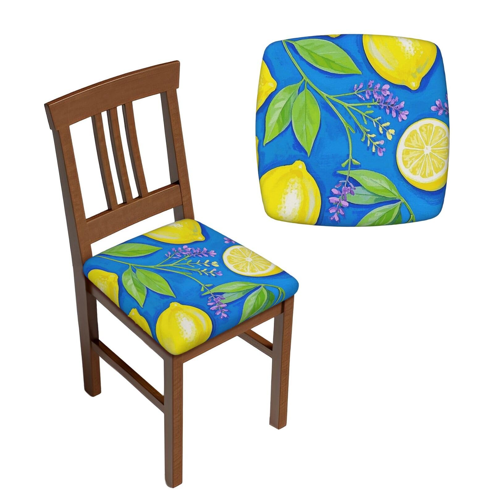 NONHAI 6PCS Dining Chair Seat Covers Set Lemon Blue Yellow Boho Stretch Removable Chairs Covers Washable Seat Cushion Slipcovers Protector for Dining Room Kitchen Chairs