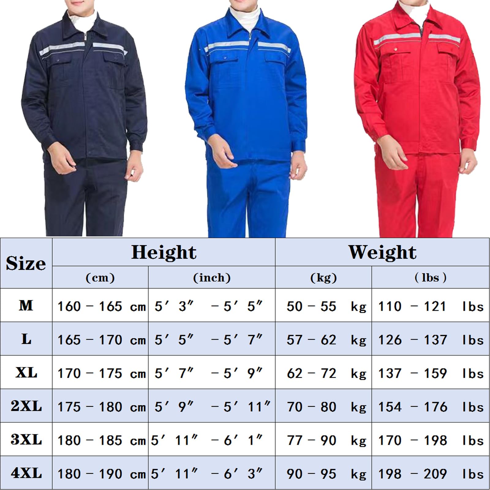 Zip-Front Coverall Workwear Suit Chaqueta De Manga Larga Pantalones De Trabajo Ropa De Trabajo Con Cinta Reflectante