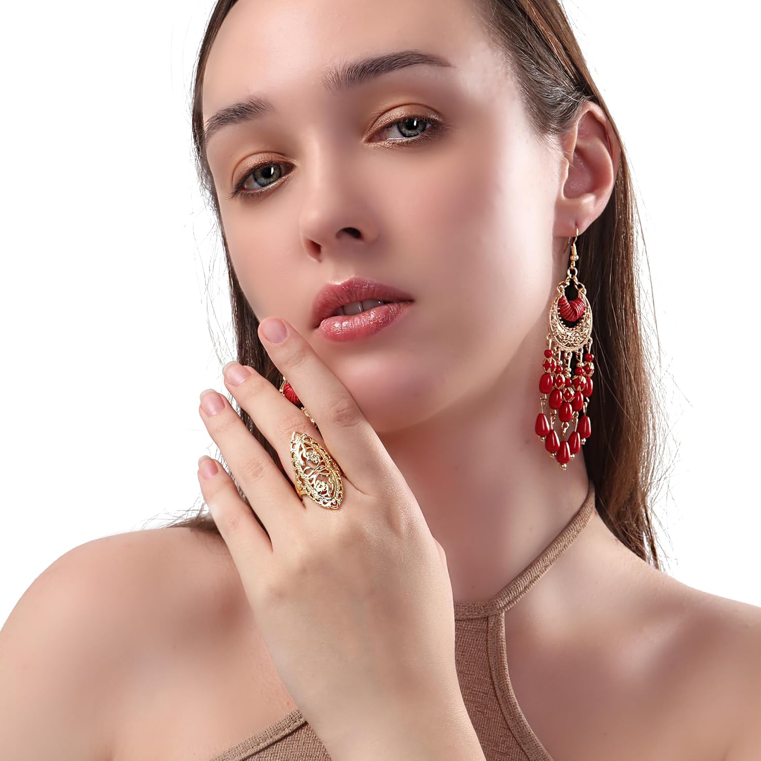 Chunky Gold Rings Silver Thumb Ring Boho Filigree Flower Ring Trendy Full Finger Wide Band Womens Rings for Cocktail Party Jewelry Birthday Gifts Statement Rings for Women - Image 6