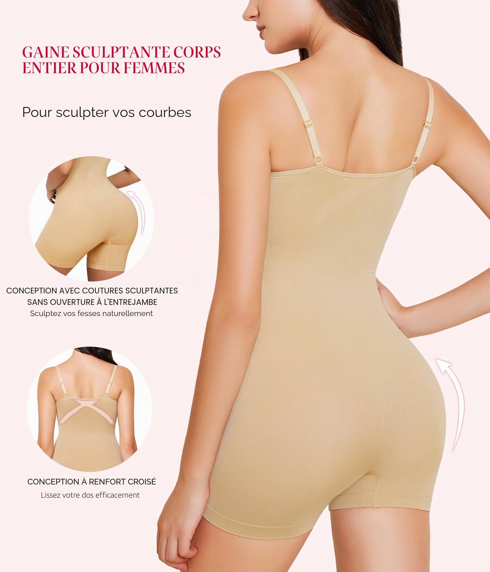 KUMAYES Body Gainant Femme Ventre Plat Invisible Gaine Amincissant Sculptant Minceur Shapewear Bodysuit Combinaison Sans Couture
