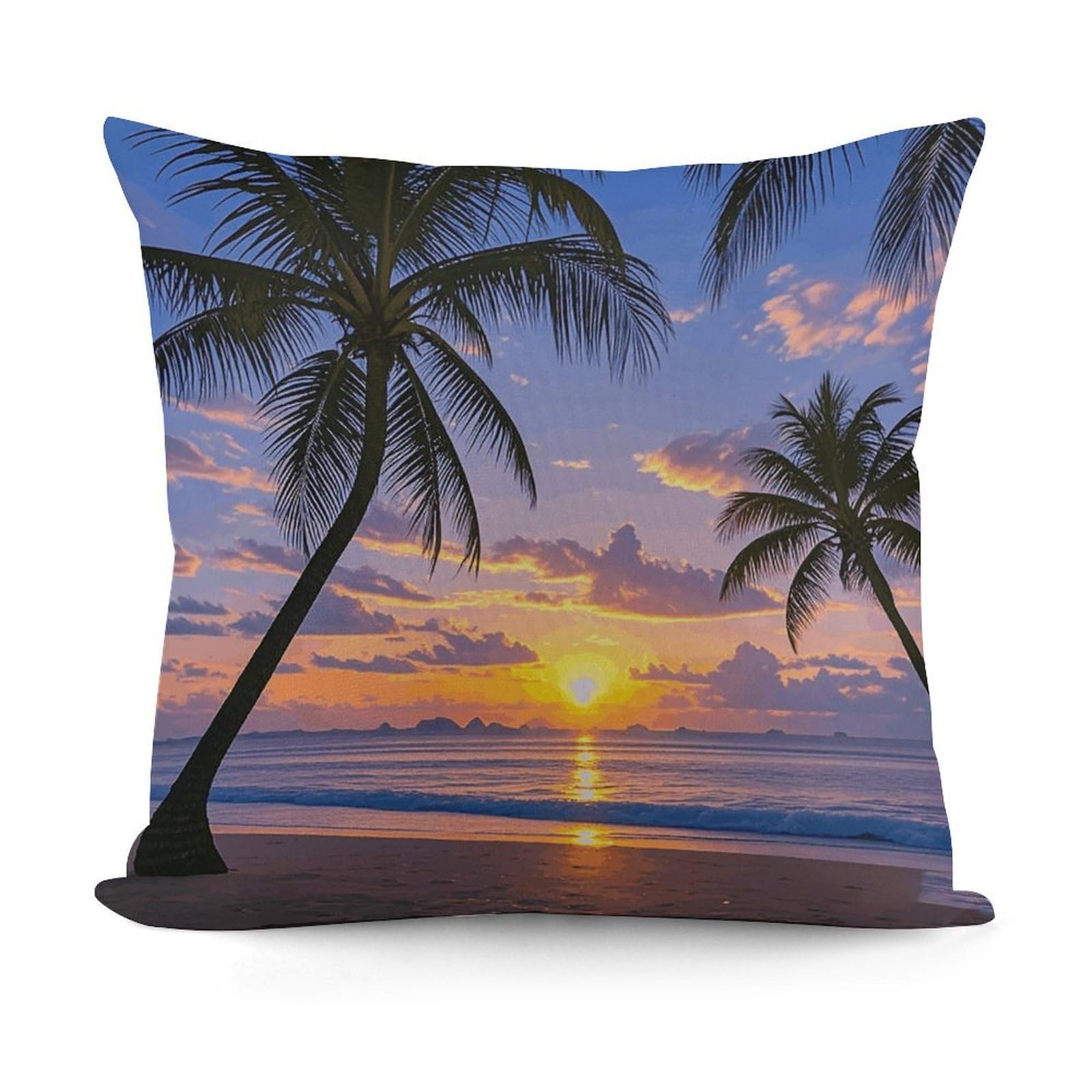VstaDank Palm Tree Sunset Throw Pillow Cover Soft Square Cushion Cover Art Artwork Pillow Covers Mordern Couch Pillow Covers Decorative Cushion Case for Chair Couch Bedroom Living Room