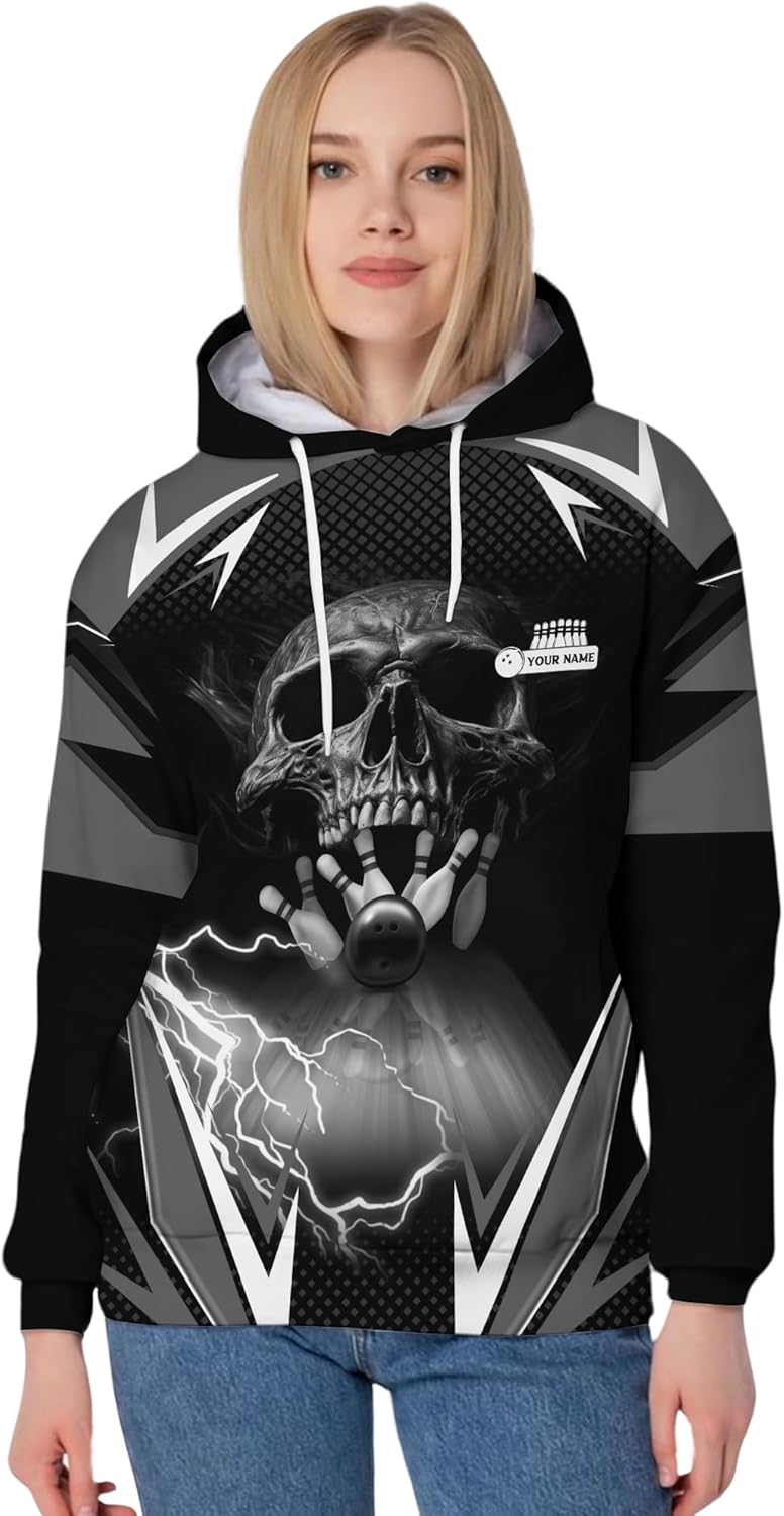 Mens Bowling Hoodie Personalized Lightning Strike Bowling Hooded Sweatshirt For Bowling Team Print Bowling Clothing