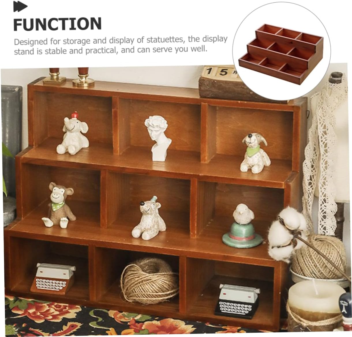 Ciieeo 9grid Solid Wood Retro Storage Cabinet Compartment Display Rack for Collectibles Action Figures Dolls Candy Multipurpose Display Stand